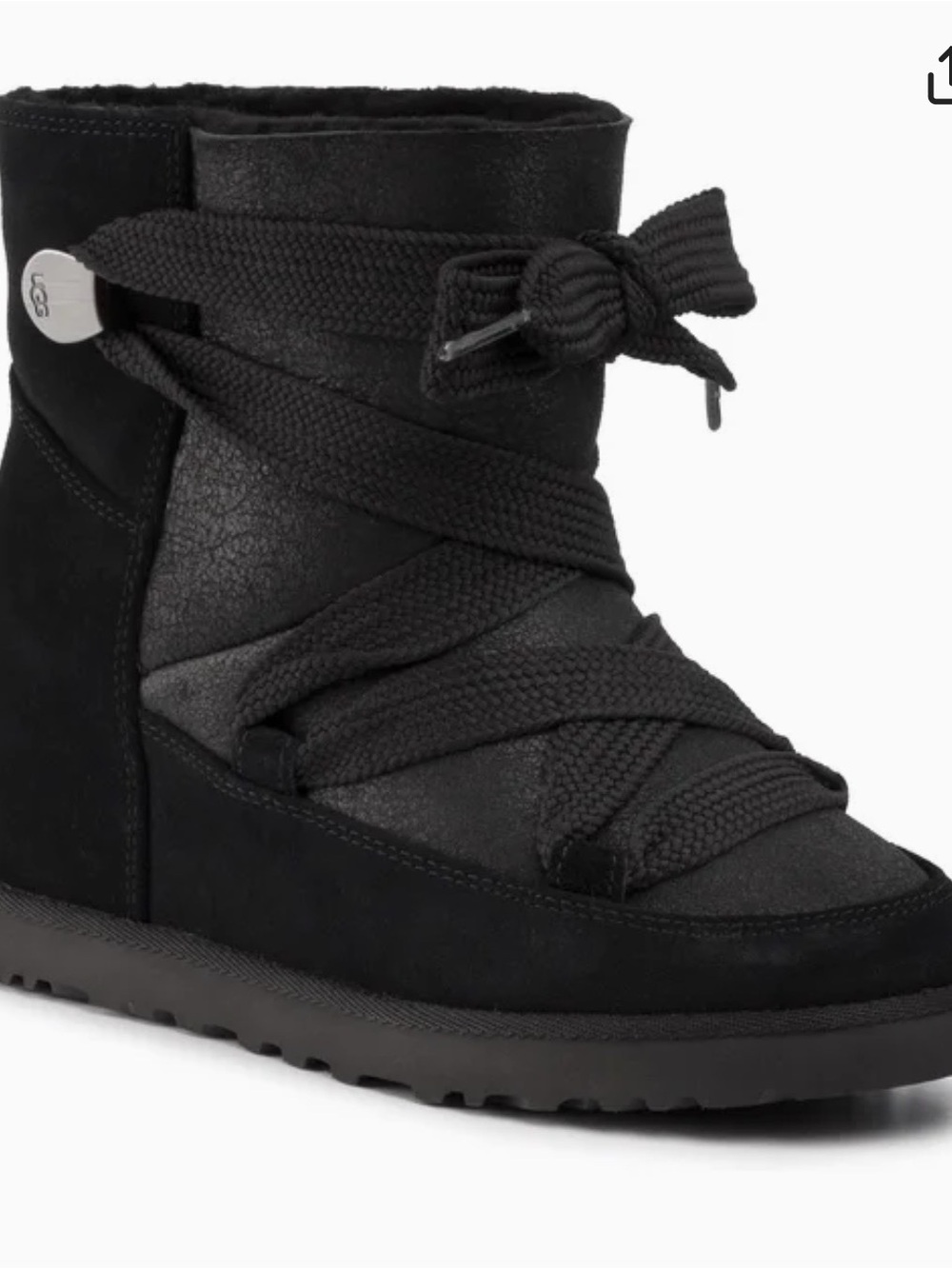 UGG Classic Femme Black Suede Lace-Up Wedge Ankle Boots